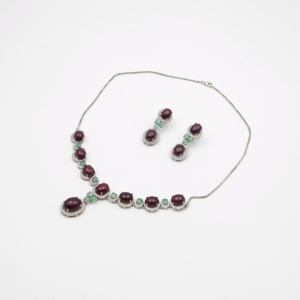 Charming <b>Ruby</b> Oval <b>Necklace</b> And Earring Set Elegant Womens Gemstone Fashion Jewelry Perfect Collection - Product Image 1