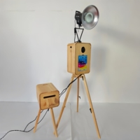 Photobooth en bois de chêne pour iPad 12,9 pouces avec support d'imprimante, coque de photobooth vintage DSLR pour fêtes et événements avec flight case