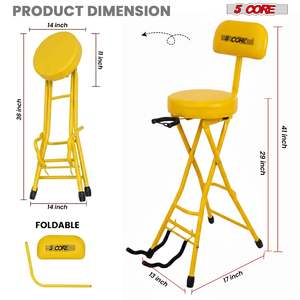 Taburete para Guitarra 5Core, Silla Acolchada de 3.15 Pulgadas con Respaldo, Asiento Musical Plegable con Reposapiés Integrado, Soporte para Guitarra - Product Image 3