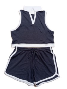 Ensemble short 2 pièces à carreaux pour filles, sans manches, double couche, col rond, 100 % coton, robes décontractées d'été, séchage rapide, teinture en pièce - Product Image 4