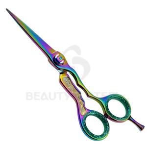 Ciseaux de barbier noirs en acier inoxydable de haute qualité, ciseaux à cheveux avec triple trou pour les doigts et inserts bleus - Product Image 3