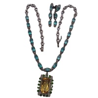 Collier vintage en argent sterling 925 avec pendentif en apatite bleue naturelle et citrine, motif en forme de cœurs, pour mariage, fête, chrétien