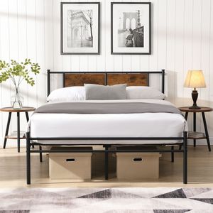 Struttura letto matrimoniale in metallo nero con decorazione testiera in legno - Product Image 3