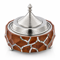 Casserole en bois moderne de luxe avec couvercle en acier inoxydable et incrustation en nacre, écologique