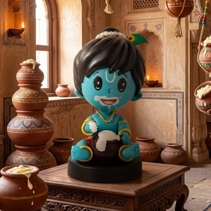 Figurine décorative Makhanchor Krishna Bobblehead avec design de divinité hindoue traditionnelle pour la décoration intérieure, les cadeaux et la décoration religieuse - Product Image 6