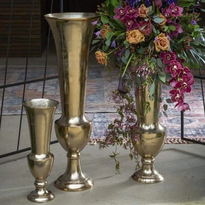 Elegant Scalloped Edge Silver <b>Vase</b> <b>Set</b> of 2 Slim Tapered Pedestal <b>Vases</b> Antique Champagne Silver Tall Flower Holder for Events - Product Image 5