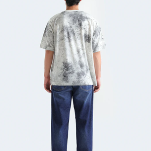 T-shirt en coton structuré à épaules tombantes, col rond, manches courtes, imprimé délavé, style hip-hop, coupe oversize - Product Image 4