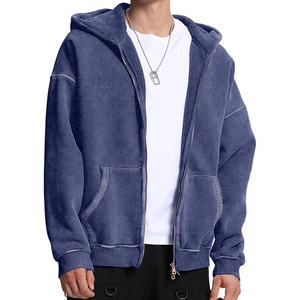 เสื้อฮู้ดดี้ผู้ชายผ้าฟลีซคอตตอนหนานุ่ม ซิปคู่ พิมพ์ลายดิจิตอลวินเทจทรงโอเวอร์ไซส์ สำหรับฤดูหนาว รับสกรีนโลโก้ตามสั่ง - Product Image 2