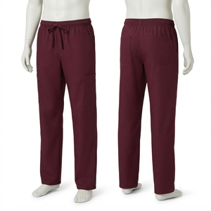 Men <b>Scrub</b> Pants Premium 180 GSM Soft Polyester Spandex Stretch Fabric Burgundy Cargo <b>Trousers</b> Elastic Waist Custom Logo Workwear - Product Image 1