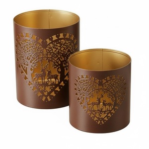 Cylinder Metal <b>Candle</b> <b>Holder</b> With Heart Deer Cutout Pattern For Christmas Home Decoration Heat Resistant Steel <b>Lantern</b> - Product Image 3