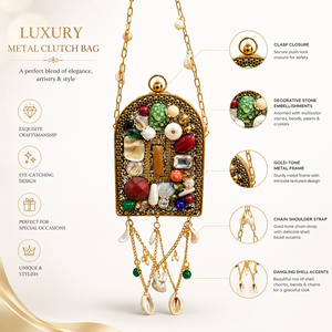 Pochette de soirée de luxe en fer avec ornements en perles et pierres multicolores, sac à main écologique perlé avec chaîne - Product Image 6