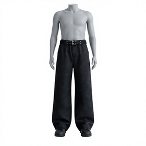 Pantalon en jean pour homme à taille haute et jambes larges avec imprimé éclair, coupe ample, style streetwear, automne - Product Image 1