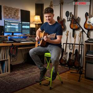 5Core Heavy Duty Foldable <b>Padded</b> Guitar <b>Stool</b> with Built-in Foot Rest and Stand - Product Image 4