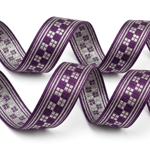 Ruban Jacquard Zari Argenté Violet Profond 25mm Neelkamal Industries – Garniture Élégante pour Tenues de Soirée, Style de Vêtements et Emballage Cadeau - Product Image 1