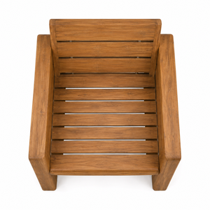 Chaise de jardin extérieure confortable en teck massif, imperméable, avec larges accoudoirs et dossier à lattes horizontales, pour salon ou usage scolaire - Product Image 4