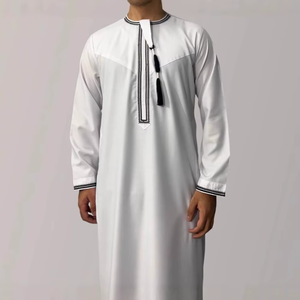 Wholesale Premium Cotton Stand Collar Modest <b>Men's</b> Loose Fit <b>Thobe</b> Islamic Eid Plus Size Floor Length Short Sleeve Quick Dry - Product Image 2