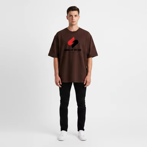T-shirt Homme Oversize à Épaules Tombantes en Coton Lourd Coupe Ample Décontractée Streetwear Uni Manches Courtes Personnalisable Vente en Gros - Product Image 3