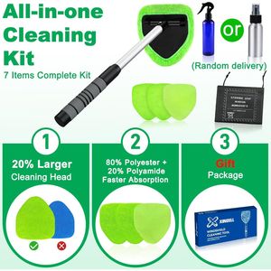 Kit de nettoyage des vitres intérieures de voiture, poignée extensible, 4 tampons en microfibre, outil de nettoyage du pare-brise, kit d'outils de lavage de pare-brise automobile - Product Image 6