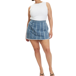 Jupe en jean grande taille pour femmes, tissu en gros, personnalisable, échantillon gratuit, meilleure qualité - Product Image 2