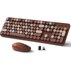 Full-Size Retro Typewriter Keyboard with Keycaps <b>Wireless</b> 2.4GHz Windows Mac Laptop <b>PC</b> Keyboard Mouse Combos - Product Image 1