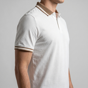 Logo personnalisé pour hommes, chemise en coton piqué tricoté, coupe ajustée, légère, séchage rapide, col contrasté, streetwear d'été, ODM - Product Image 3