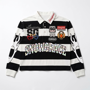 เสื้อโปโลแขนยาวลายทาง Snowgrace ปกคอพับ ปักโลโก้ แขนยาวเต็มตัว ทรงปกติ เสื้อผ้าผู้ใหญ่แบบยูนิเซ็กส์ - Product Image 1