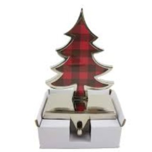 Soporte de metal resistente para calcetines navideños, para chimenea, rojo y negro, con diseño de cuadros tipo búfalo, para árbol de Navidad, estilo rústico. - Product Image 1