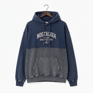 Sudadera con Capucha Oversize para Hombre, Estilo Streetwear, con Bloques de Color y Lavado Ácido, Fabricante Mayorista de Ropa Personalizada Premium - Product Image 3