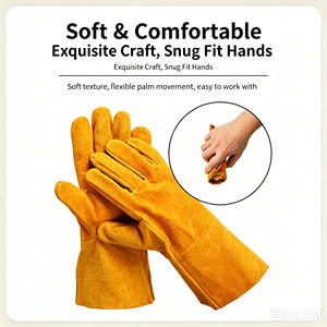 14 Inches Palm Reinforced Fleece Lining Goat Skin Leather Tig Welding <b>Gloves</b> Hot Sale Top Quality Safety Work <b>Gloves</b> For Welder - Product Image 2