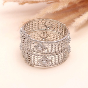 Traditional Indian CZ <b>Kada</b> Bangle 18K White Gold Plated American Diamond Bracelet Bridal Jewelry for Women - Product Image 2