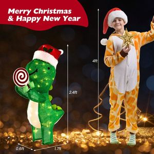 Decoración Navideña de Dinosaurio Preiluminada de 2.4 Pies con Luces LED Blancas Cálidas, Funciona con Pilas o Corriente Alterna - Product Image 2