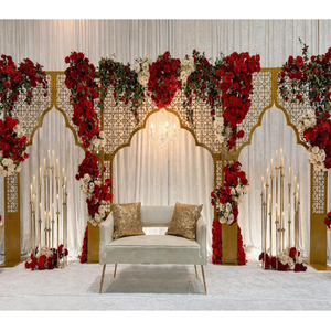 ซุ้มโลหะตัดเลเซอร์ระดับพรีเมียมสำหรับตกแต่งเวทีงานแต่งงาน สไตล์อาหรับ ฉากหลังโลหะตัดเลเซอร์สำหรับงานวัลิมา ซุ้มโค้งสีทองทันสมัย - Product Image 1