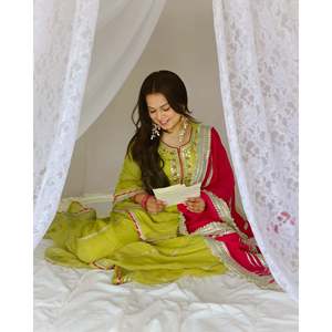 Hermosa ropa de fiesta para mujer Top Plazzo Dupatta Set con bordado Trabajo - Product Image 3