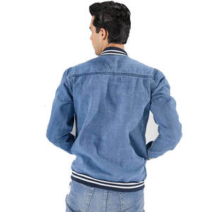 WARPRO INDUSTRY Men's Blue Solid Eco-friendly Denim Puffer <b>Jacket</b> Turn-down Collar Windproof Casual Autumn Wear Front 300g - Product Image 6