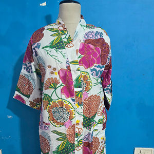 ชุดกิโมโนผ้าฝ้ายทำมือสำหรับผู้หญิง ชุดเดรสยาวลายดอกไม้สำหรับฤดูร้อน ชุดลำลองใส่ชายหาด ชุดนอนสำหรับฤดูใบไม้ผลิและฤดูใบไม้ร่วง - Product Image 1