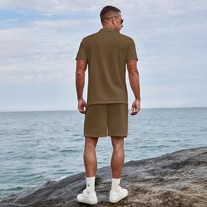 Men's Solid Color Cotton Polo Shirt & <b>Shorts</b> <b>Set</b> Casual Breathable Summer Wear t-shirt <b>set</b> Solid color - Product Image 6