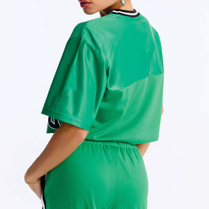 Ensemble de sport en maille verte pour femmes, haut à manches courtes en polyester, maillot de football américain, logo personnalisé, vêtements de sport, OEM, marque privée - Product Image 3