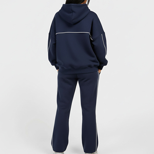 Survêtements d'hiver en molleton 100% coton personnalisés de qualité supérieure, couleur unie, sweat-shirt oversize, pantalon de jogging ample, ensemble 2 pièces - Product Image 5