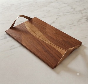 Bandeja Decorativa Rectangular de Madera con Asa de Metal, Diseño Floral de Ramadán, Patrón de Naturaleza Muerta, Diseño Art Deco Hecho a Mano - Product Image 1