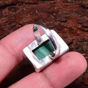 Natural Malachite Rectangle <b>Ring</b> Handmade Sterling <b>Silver</b> Gemstone Jewelry Healing Crystal <b>Statement</b> <b>Ring</b> - Product Image 6