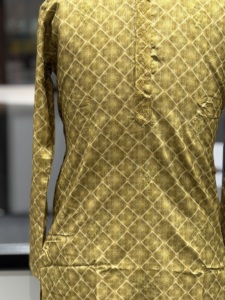 <b>Men's</b> Golden Silk <b>Kurta</b> Traditional Ankle-Length Wedding Wear India Pakistan Style Regular Fit All Seasons - Product Image 3