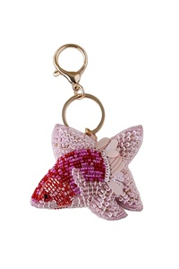 Porte-clés et accessoires de sac en perles de rocaille brodées, motif fraise, couleurs rouge, blanc et vert, en provenance d'Inde - Product Image 3