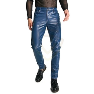 Pantalones de Cuero Genuino Personalizados para Hombre, Pantalones de Cuero para Motocicleta de Corte Recto Informal - Product Image 1