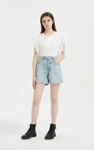 Shorts de mezclilla para mujer, de tiro bajo, corte holgado, estilo vintage, lavado claro, con borde sin rematar, informales, de verano, venta al por mayor - Product Image 5