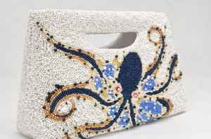 Bolso de Mano de Lujo Hecho a Mano con Cuentas de Perlas Blancas y Azules Acrílicas, Bordado de Pulpo, Casual, para Regalo de Boda, Fiesta Nocturna, para Mujer - Product Image 2