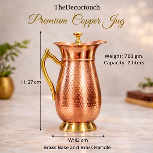 Pure Copper Water Pitcher 2000ml Handcrafted Copper <b>Jug</b> for <b>Drinking</b> Water Large Copper Carafe Ayurvedic Water Vessel - Product Image 2