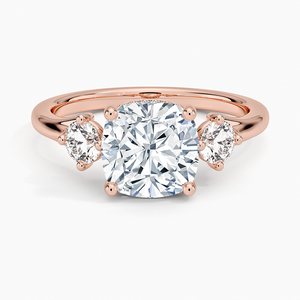 Anillo de Compromiso de Lujo con Tres Diamantes Cultivados en Laboratorio, Corte Cojín, para Mujer, Oro Amarillo, Rosa y Blanco de 14K y 18K, para Uso Diario - Product Image 3