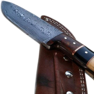 Cuchillo de Camping de Acero de Damasco de Grado Industrial Hecho a Mano con Mango de Cuerno de Toro, Dureza HRC60-65 - Product Image 4