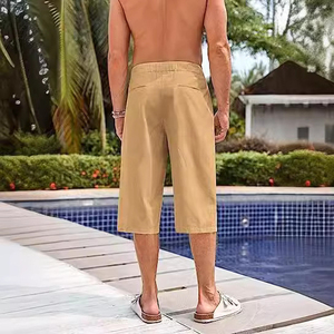 Heavyweight Polyester/Cotton Canvas <b>Waterproof</b> Plaid Pattern Drawstring Closure Men Mid Waist Oversized Casual Streetwear <b>Shorts</b> - Product Image 3