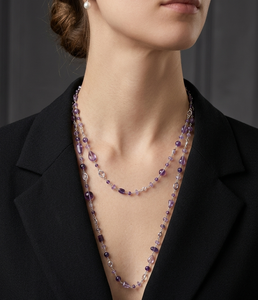 Women's 925 <b>Silver</b> Amethyst Beaded Necklace Layered Strand Cute Style Wedding Gift Everyday Wear Jewelry - Product Image 2